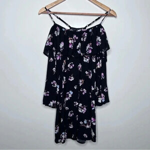 J. McLaughlin Black Floral Cold Shoulder Blouse Size Small